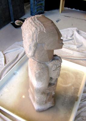 Limestone sculpture after washing