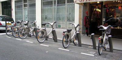 Bicycles for rent on rue Lacpde