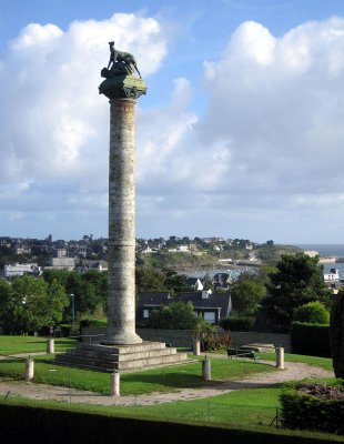 View from dining room of column which commemorates