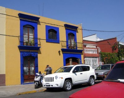 One of many colorful buildings