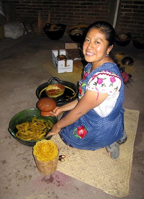 Making decorations, note yellow flower in foreground