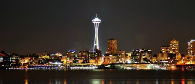 bright lights around Space Needle