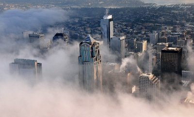 Seattle Skyline above fog