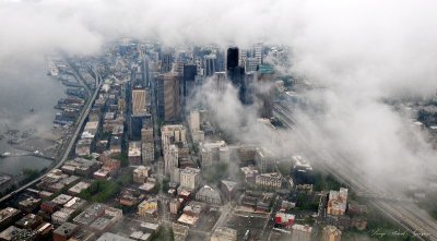 Columbia Tower and Seattle under clouds