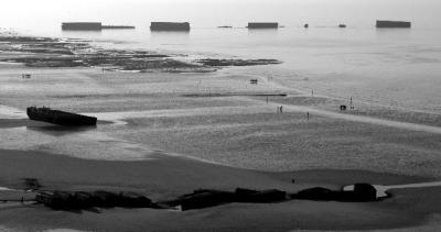 Gold beach in town of Arromanches