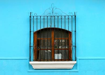 Blue Wall and Brown Window Antiqua Guatemala 032