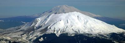 close up Mt St Helens and Mt Adams