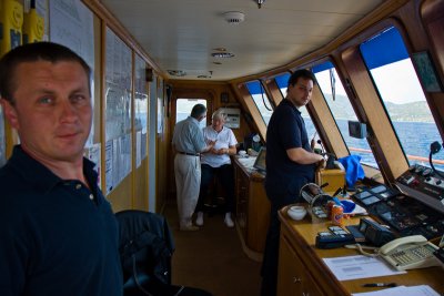 Anthony, Captain John and Crew on the bridge