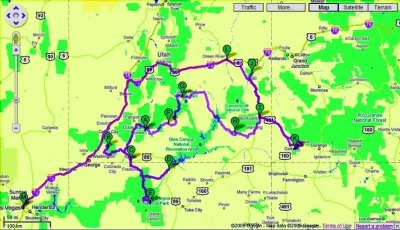 Trip routing in southern Utah ...>