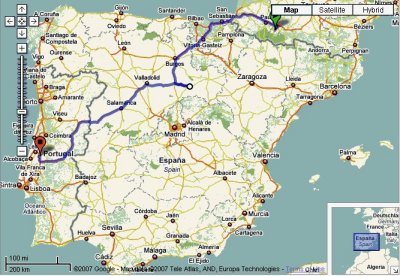 Travel route Fatima-Burgos-Lourdes