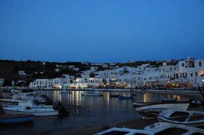 Mykonos port in the early evening