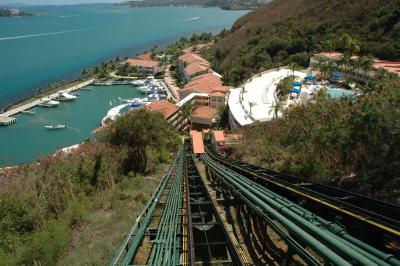 The funicular from the main building to the marina at El Conquistador