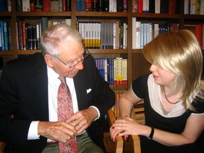 Bobby Thompson talking with Emory University neuroscientist, Dr. Hilary Rodman