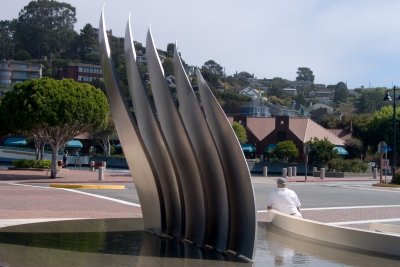 Kinetic sculpture and fountain---Tiburon