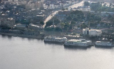 Zoomed view of the Nile and Luxor and the cruise ships