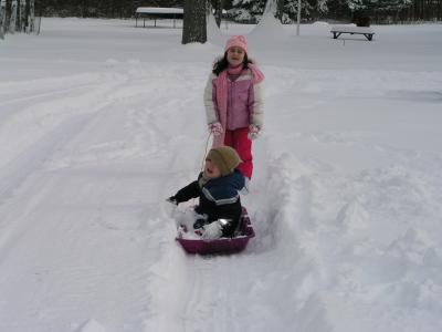 Sarah and Kyle playing in the snow