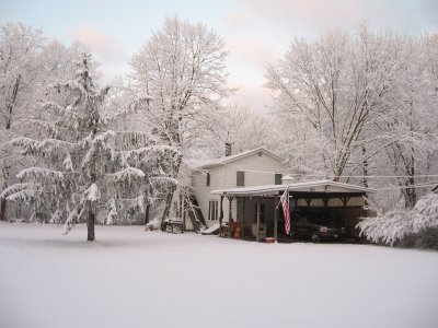The Coonhunter ranch after a snowfall
