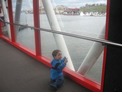 Noah watching the Harbor Taxi