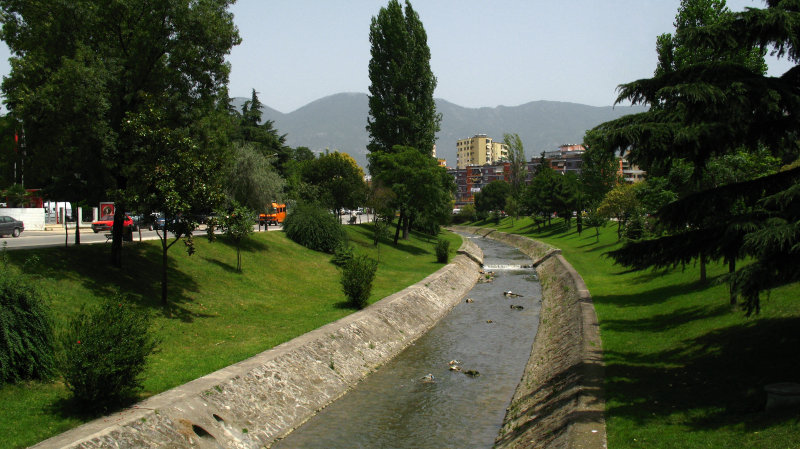 View down the tree-lined Lana canal