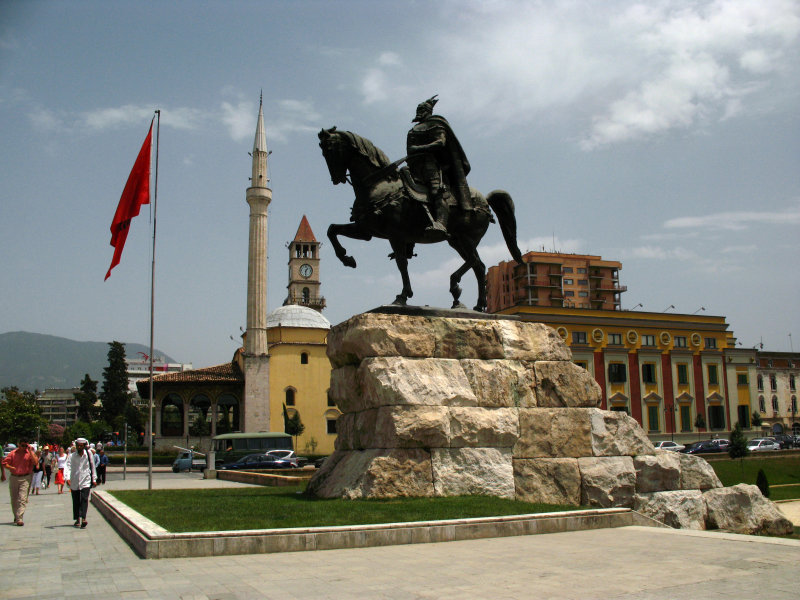 Statue of Skanderbeg on Sheshi Sknderbej