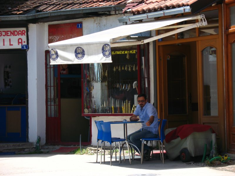 Sitting outside a cafe in the bazaar