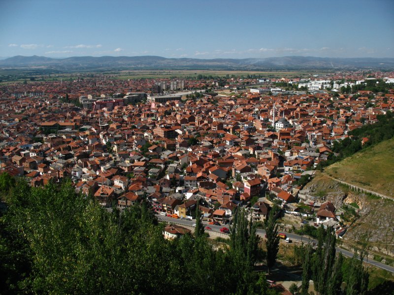 Sprawl of Prizrens red-roofed suburbs