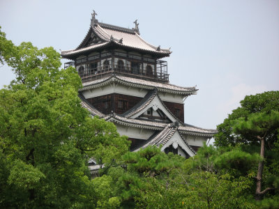 Restored donjon of Hiroshima-jō peeking out