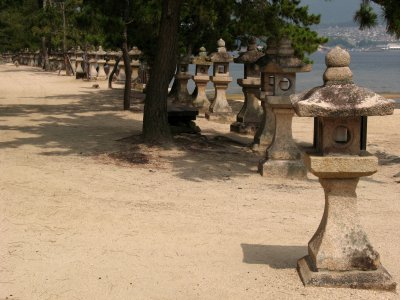 Row of stone lanterns on the spit