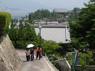 Sloping approach and view over Miyajima town