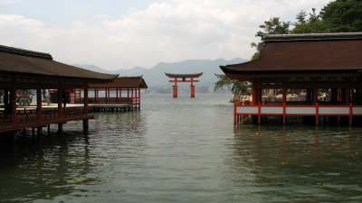 Itsukushima-jinja at high tide with the floating torii