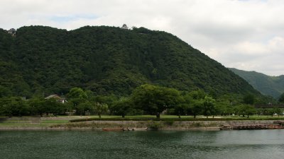 View across the Nishiki River to the castle hill