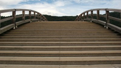 Climbing up onto the bridge