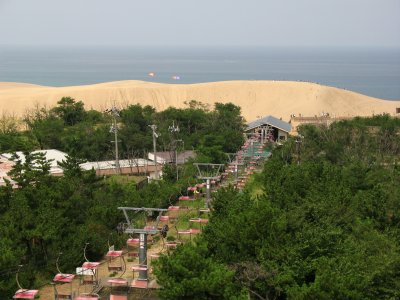 View out over the dunes and cable car