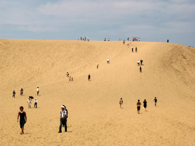 Domestic visitors walking across the dunes