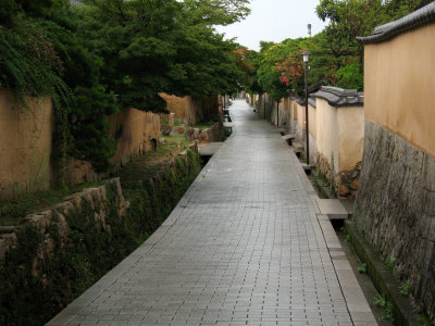 Long street lined with earthen walls
