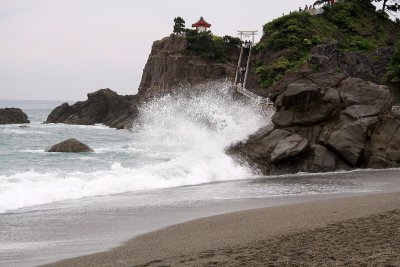 Waves crashing upon the rocks at Katsura-hama