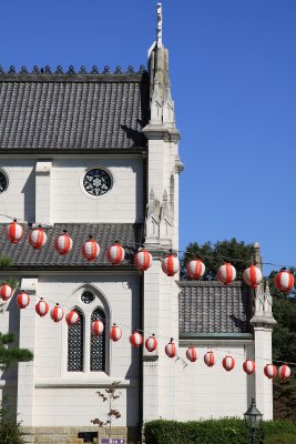 Paper lanterns against St. Francis Cathedral