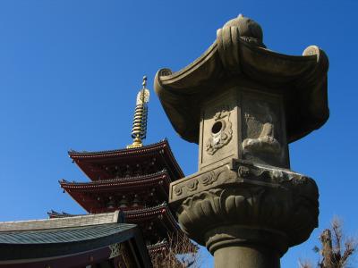 Stone lantern and pagoda at Sensō-ji
