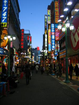 Shinjuku stores at dusk