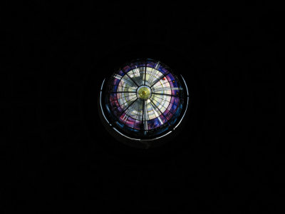 Stained glass oculus in the former tepidarium