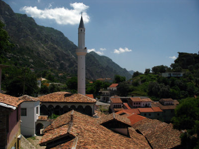 Rooftops and minaret of Kruja's old town