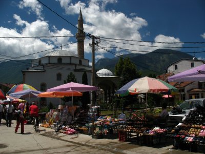 Various vendor stalls near the Bajrakli Mosque