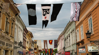 Rows of banners on Dunavska ulica