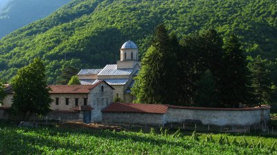 Visoki Dečani Monastery in its rural valley