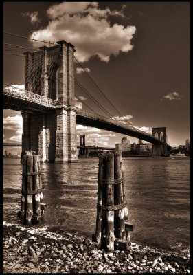 Brooklyn Bridge looking north near South Street Seaport