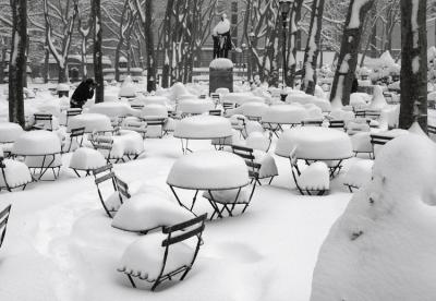 Bryant Park in snow