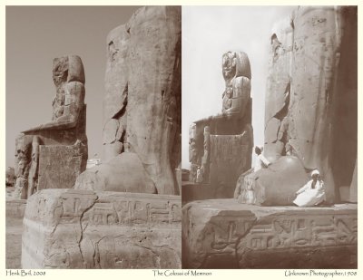 The Colossi of Memnon in 1908 and in 2008