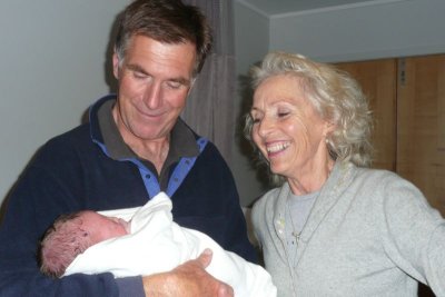 Gramps, Grammy and Toby  - 3 hours old