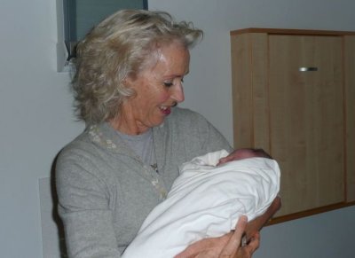 Grammy and Toby - 3 hours old