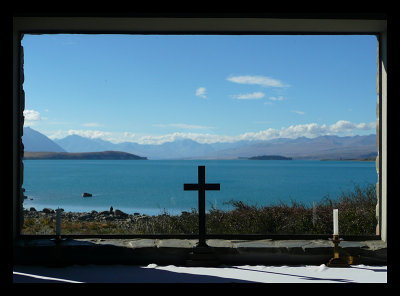 Lake Tekapo from the Church of the Good Shepherd